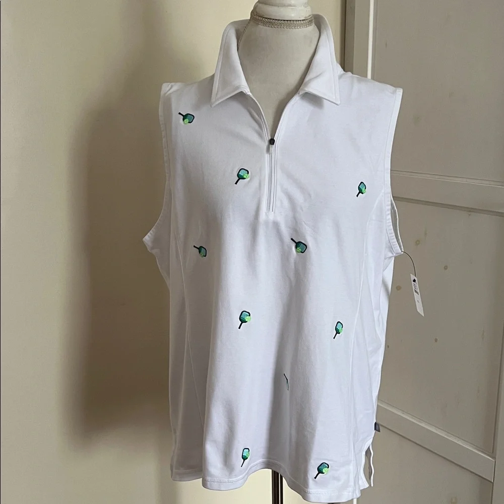NWT T by Talbots UPF 50+ Pickleball Sleeveless Polo Zipper Top - White - XL - Picture 4 of 10